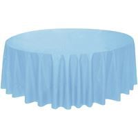 Powder Blue Solid Round Plastic Table Cover 84"