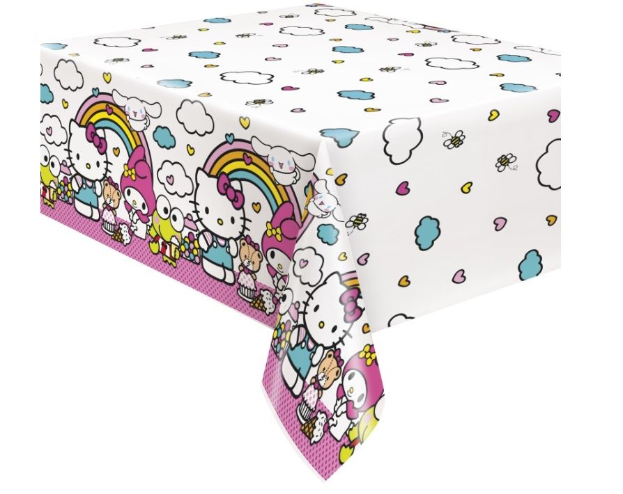 Hello Kitty &amp; Friends Rectangular Plastic Table Cover 54" x 84" - Short Fold