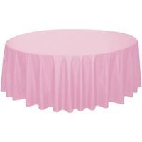 Lovely Pink Solid Round Plastic Table Cover 84"