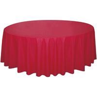Ruby Red Solid Round Plastic Table Cover 84"