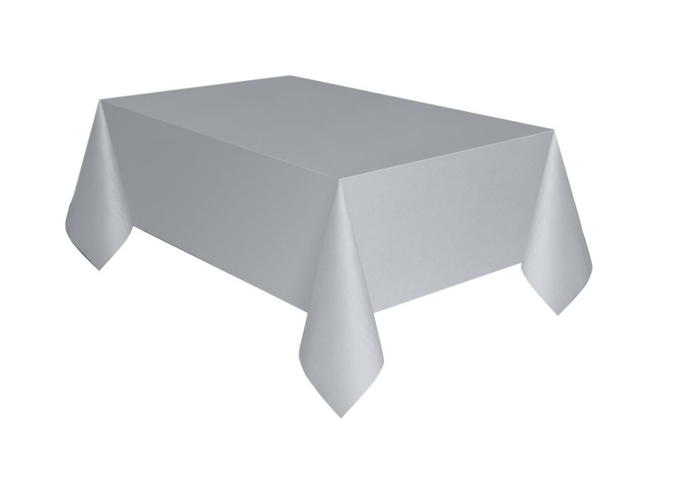 Silver Solid Rectangular Plastic Table Cover 54" x 108"