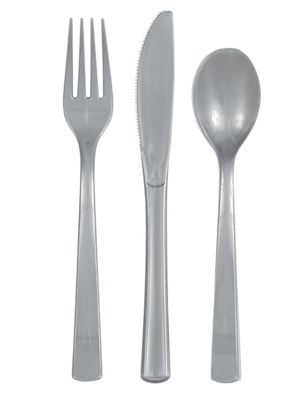 Silver Solid Assorted Plastic Cutlery 18ct