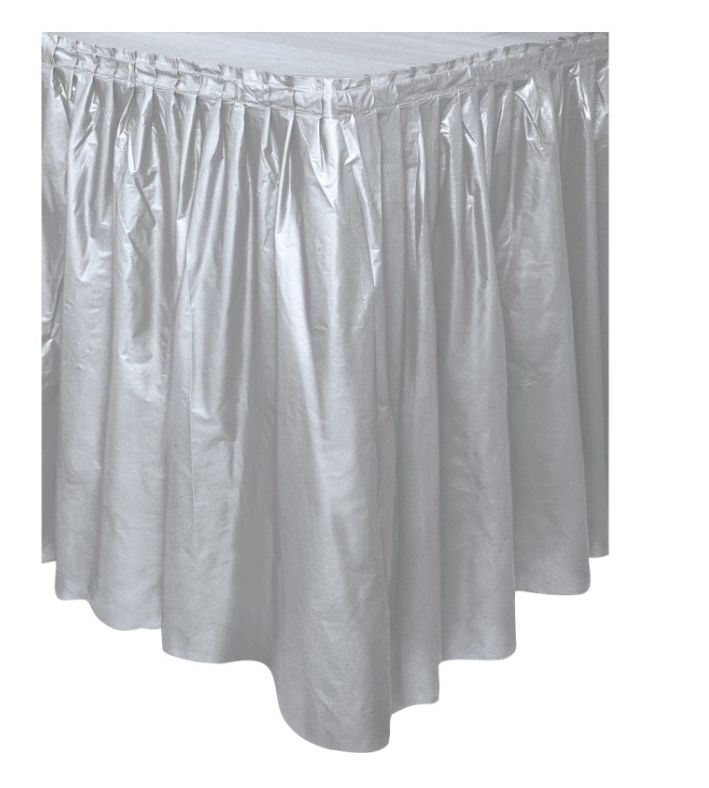 Silver Solid Plastic Table Skirt 29" x 14 ft