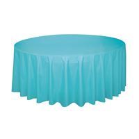 Terrific Teal Solid Round Plastic Table Cover 84"