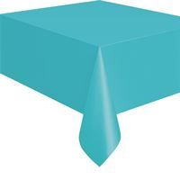 Terrific Teal Solid Rectangular Plastic Table Cover 54" x 108" - Short Fold