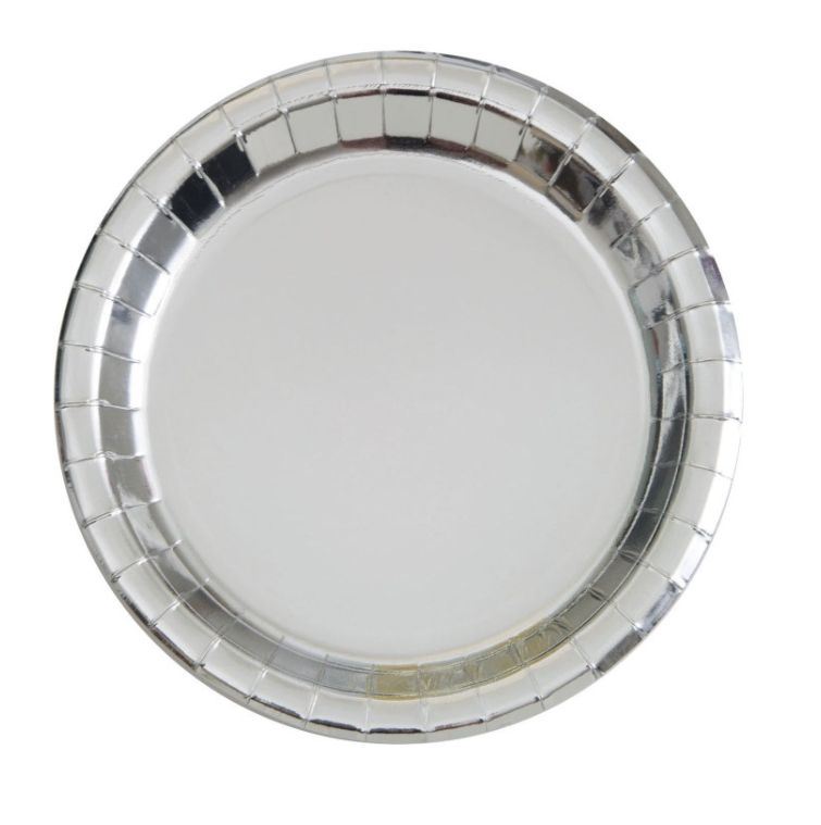 Silver Foil Round 7" Dessert Plates 8ct - Foil Board