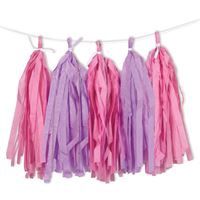 Pink and Purple Tissue Tassel Garland 9 ft