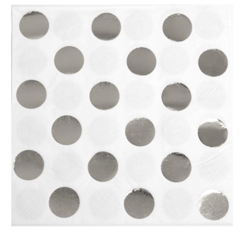 Silver Foil Dots Beverage Napkins 16ct - Foil Stamping