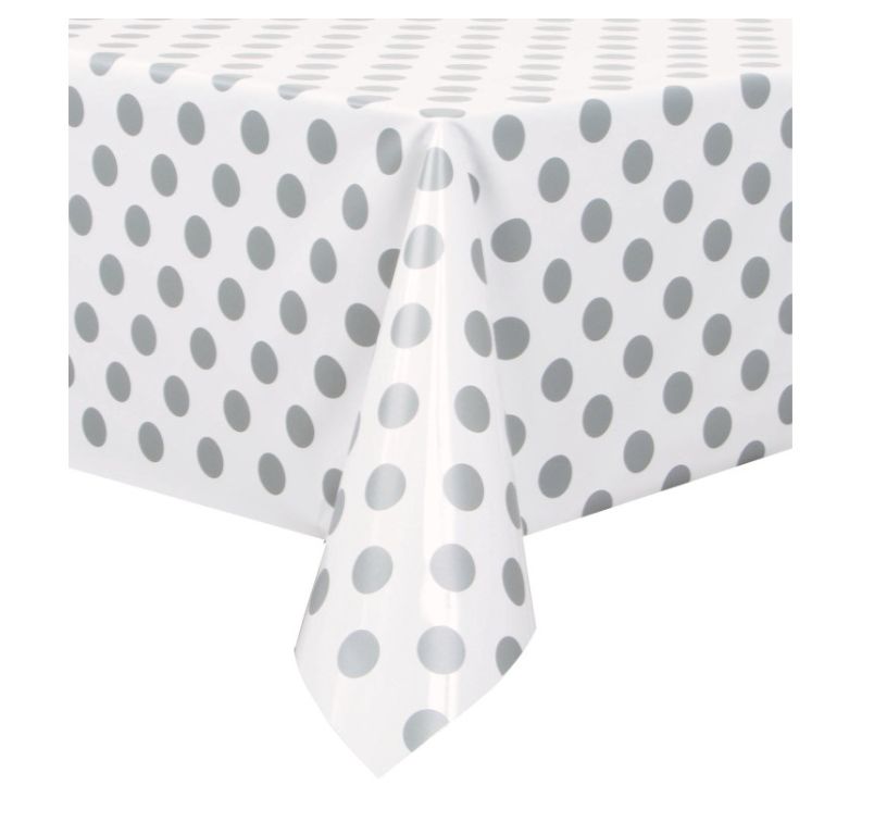 Silver Dots Rectangular Plastic Table Cover 54" x 108"