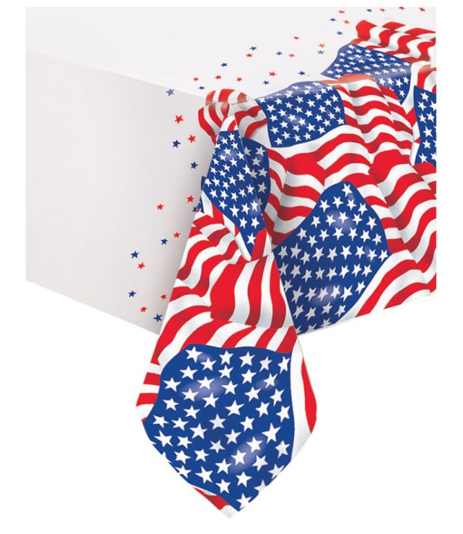 USA Flag Rectangular Plastic Table Cover 54" x 84"