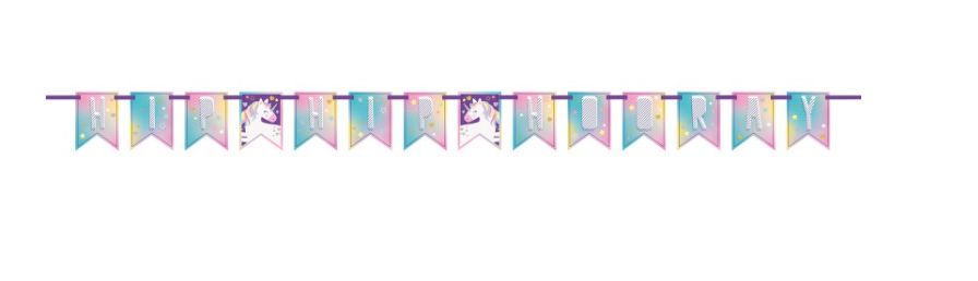 Unicorn Party "Hip Hip Hooray" Pennant Banner 7 ft