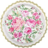 Golden Garden Party Ornate Scalloped Edge Round 9" Dinner Plate 8ct - Foil Board