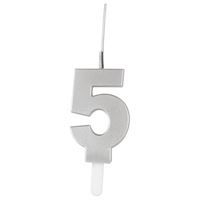 Silver Number 5 Sparkler-Topped Birthday Candle