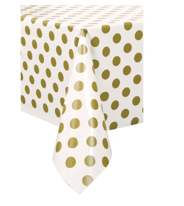 Gold Dots Rectangular Plastic Table Cover 54" x 108"