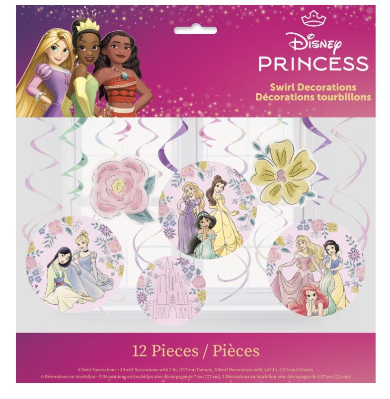 Disney Princess Assorted Hanging Swirl Decorations 12ct