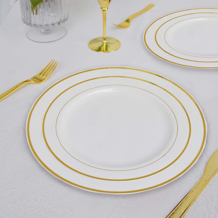 10pc 7" White and Rose Gold Rim Plates