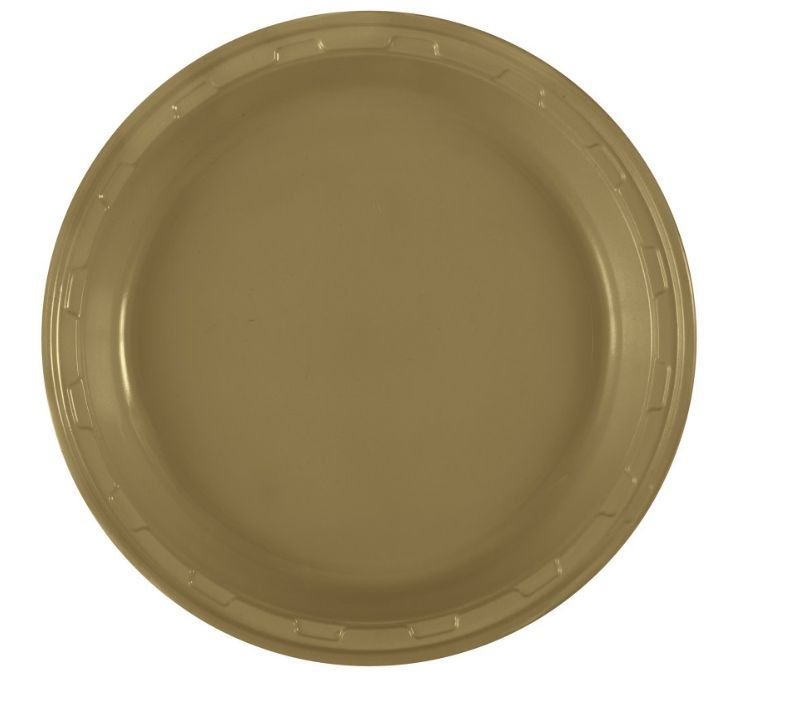Gold Solid Round 10" Plastic Dinner Plates 50ct