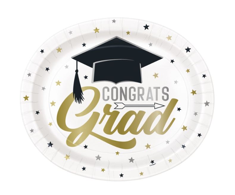 Stars &amp; Caps Graduation Oval 12" Plates 8ct