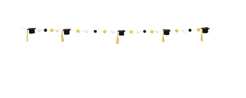 Felt Ball &amp; Fabric Grad Caps with Tassels Garland 4 ft