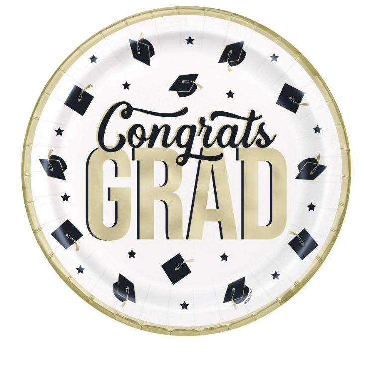 Classy Graduation "Congrats Grad" Round 9" Dinner Plates 8ct - Foil Board