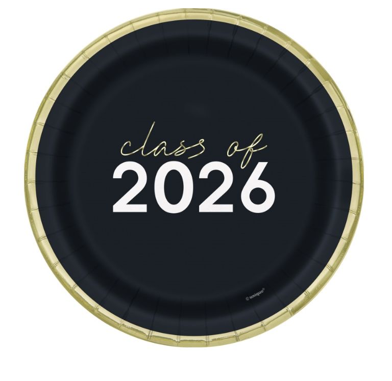 Party Grad "Class of 2026" Round 7" Dessert Plates 8ct - Foil Board