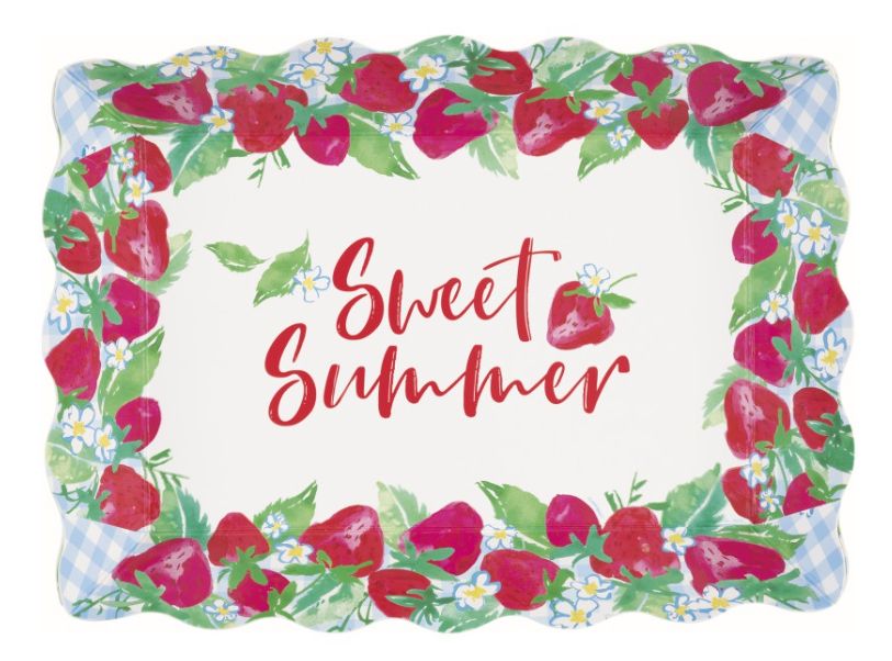 Sweet Strawberry "Sweet Summer" Scalloped Edge Paperboard Serving Tray