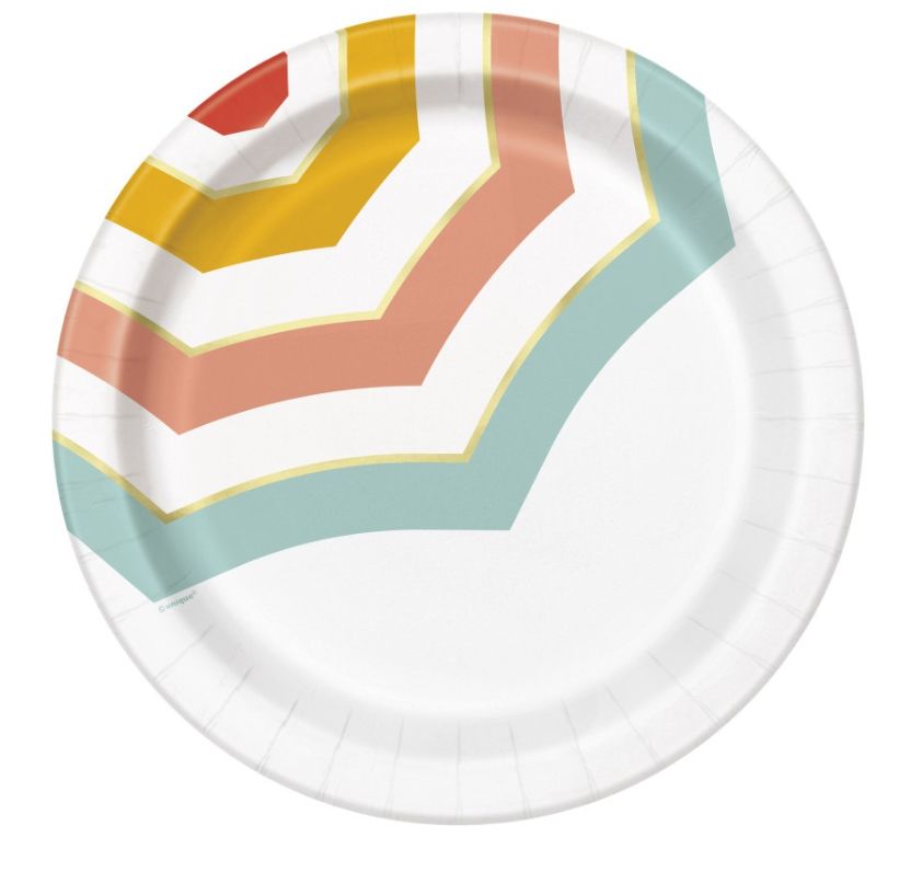 Poolside Summer Umbrella Round 9" Dinner Plates 8ct - Foil Stamping