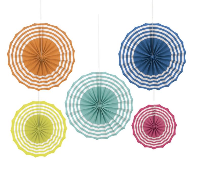 Summer Fun Assorted Paper Fan Decorations 5ct