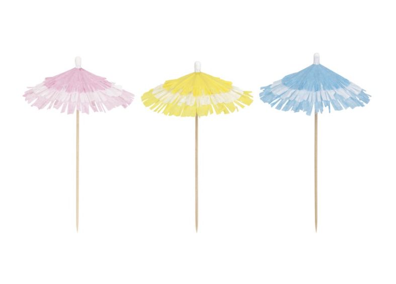 Assorted Blue Yellow and Pink Fringed Drink Umbrellas 25ct