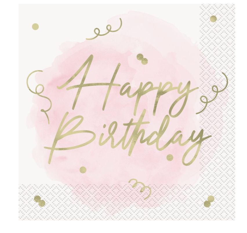 Blush Milestone "Happy Birthday" Luncheon Napkins 16ct - Foil Stamping
