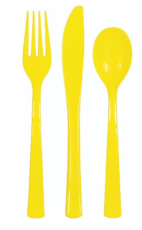Neon Yellow Solid Assorted Plastic Cutlery 18ct - Bag