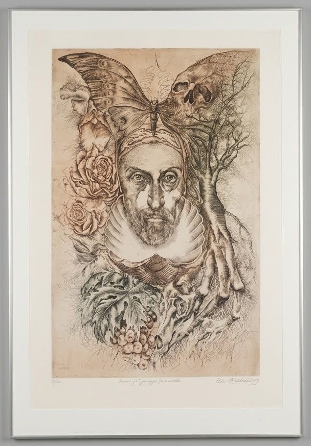 Lithograph by Oldrich Kulhanek "Hommage a Giuseppe Arcimboldo" 1989