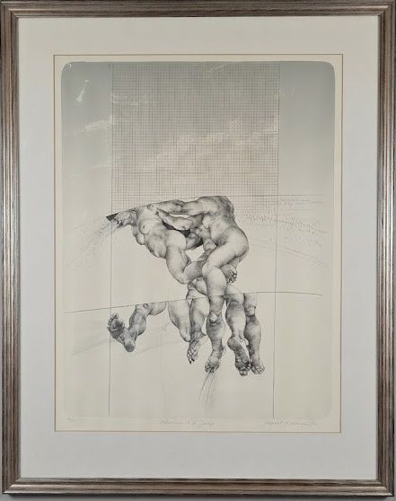 Lithograph by the Czech artist Oldřich Kulhánek, titled "Interior No 3 Jump" from 1980