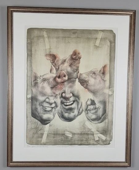 Lithograph by Oldrich Kulhanek "Velká žranice" (The Great Feast or "Czech Feast") from 1988.