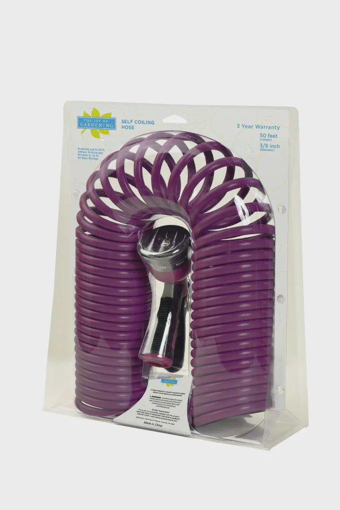 50 Ft Self-Coiling Hose With Sprayer - PURPLE