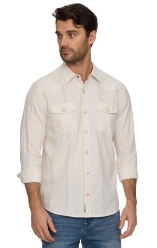 HUEYTOWN LS TEXTURED STRIPE WESTERN SHIRT, Size: M