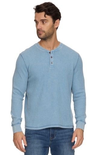 VINTAGE SOFT WAFFLE HENLEY, Colour: blue, Size: M