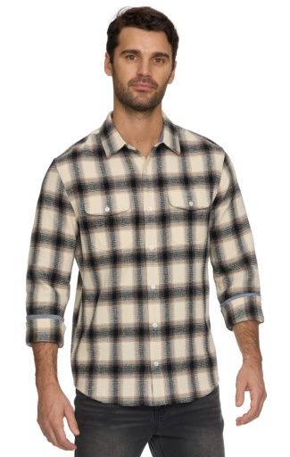 DUTTON LS BRUSHED WAFFLE SHIRT, Colour: cream/black/brown, Size: M