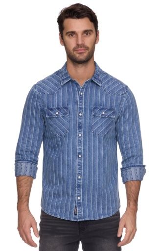 LINEVILLE LS TEXTURED STRIPE WESTERN SHIRT, Size: M