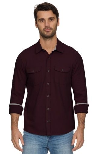 HERO SOLID TWILL  FLANNEL SHIRT, Colour: maroon, Size: M