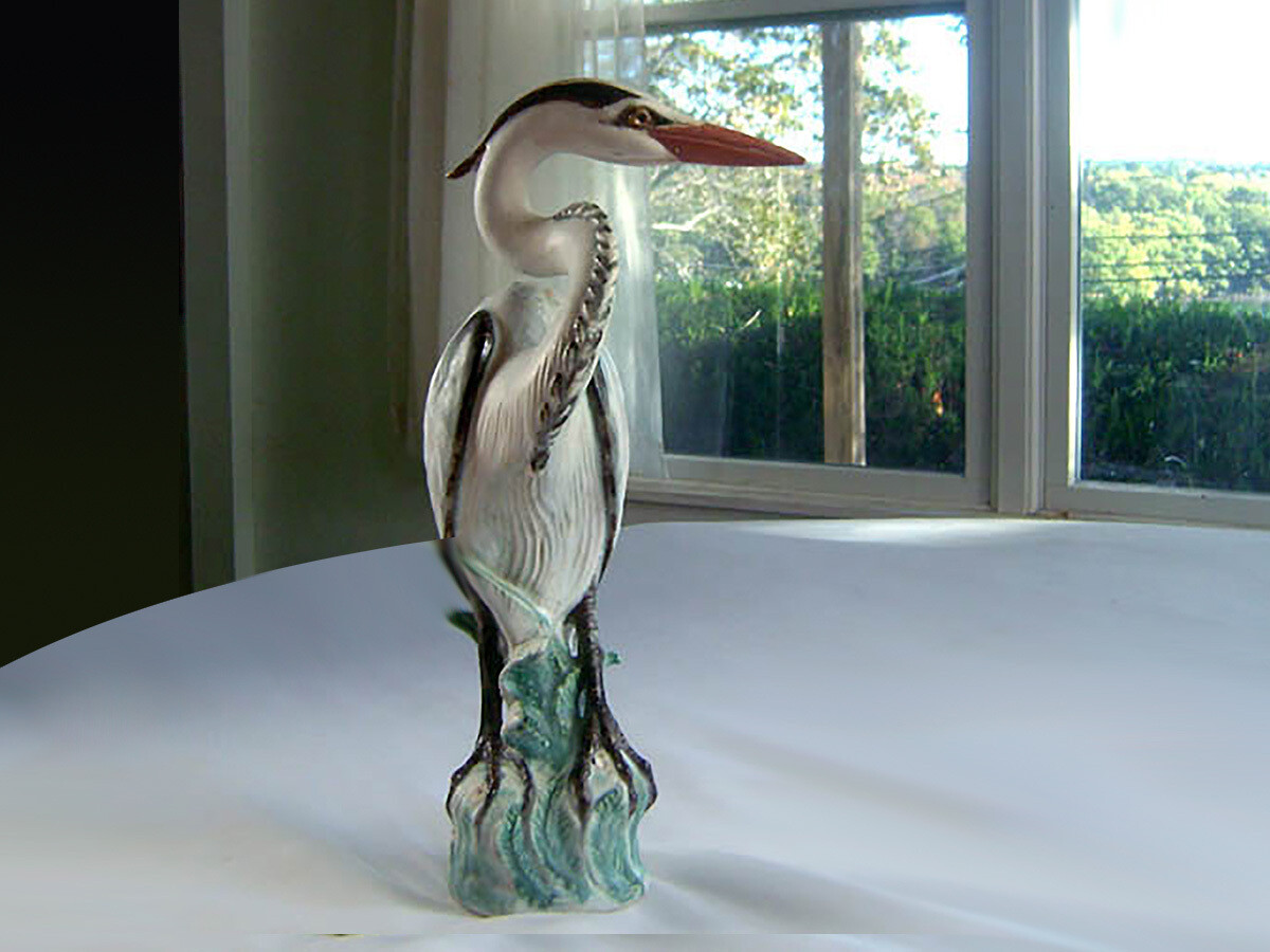 Heron Sculpture, Hand Decorated by Weston, one of a kind