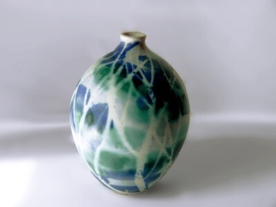 Vintage Egg Form Vase. Blue Green Birch Pattern Prototype by Brenda