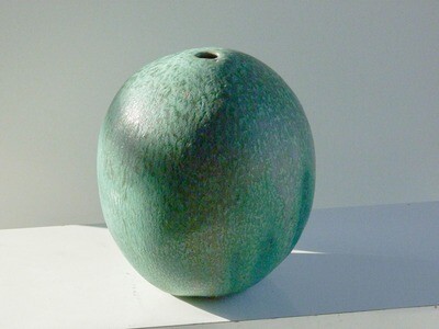Melon Vase, Small, Variegated Verdigris glaze