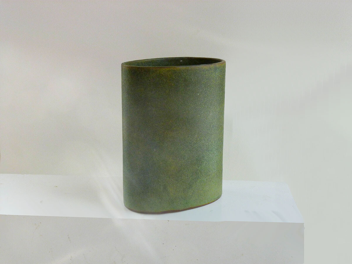 Oval Cylinder Vase #48 , Vintage in Moss Green Glaze