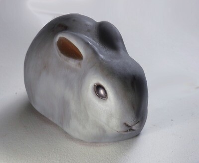 Vintage Rabbit with Ears Back, variegated grey Prototype