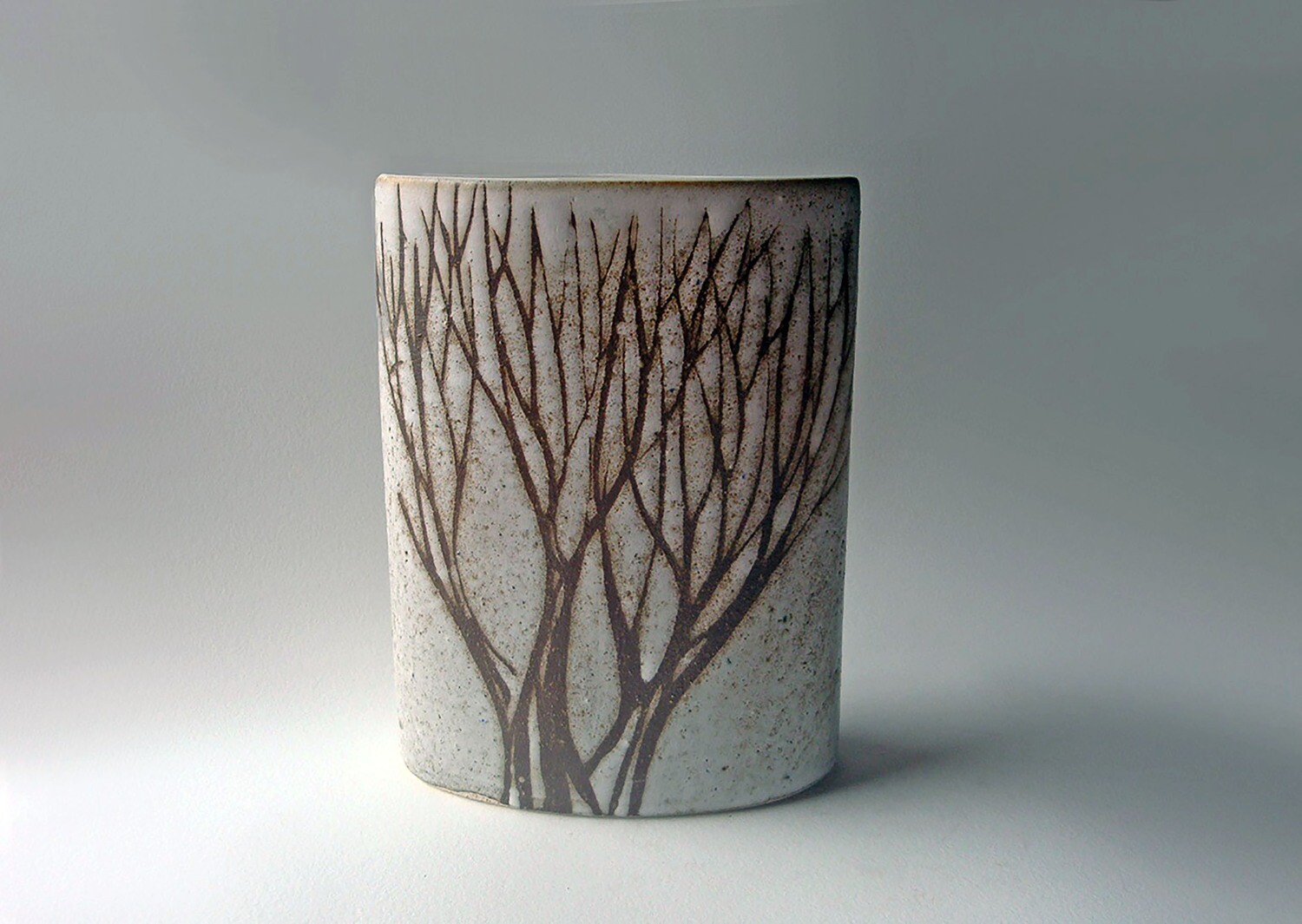 Oval Cylinder Vase #48 , Vintage with Brown Tree short by Brenda Andersen