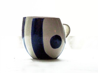 Leaning Mug Prototype by Weston in Pop Art Blue Stripes and Circle Pattern
