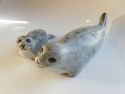 Vintage Mother Seal and Baby Seal Pair
