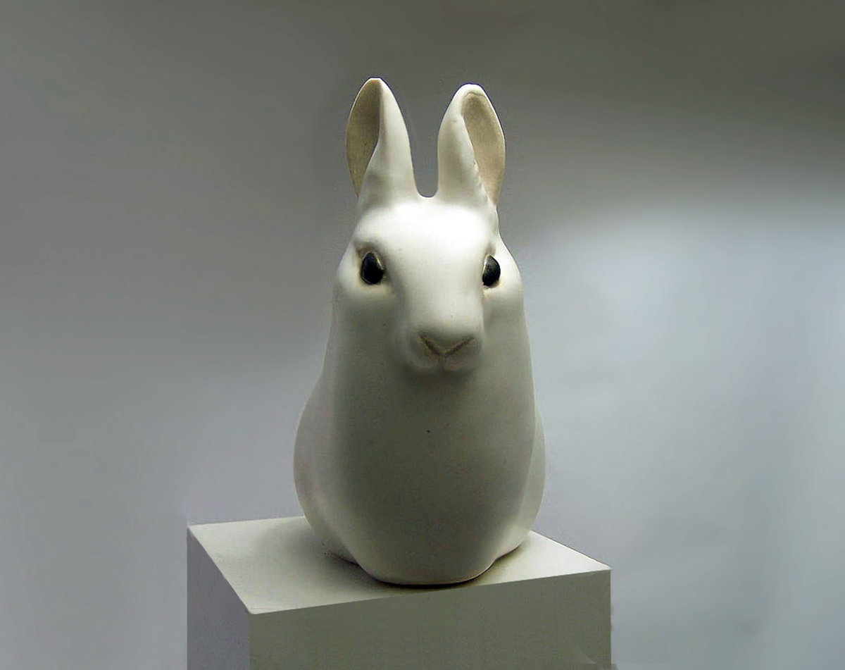 Ceramic Hare with Ears Up, white, Second Quality