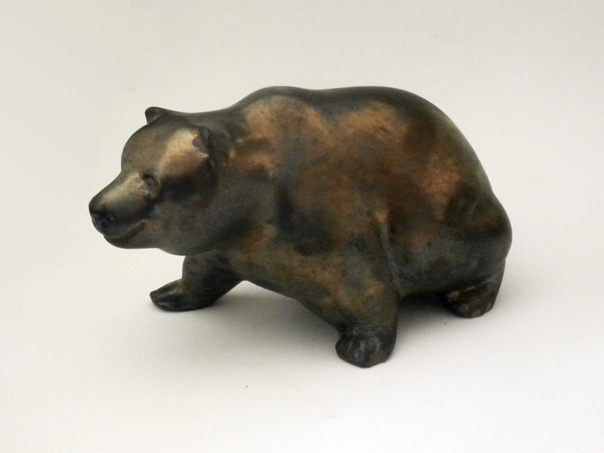 Ceramic Bear in Variegated Bronze Glaze, Hand Made in America